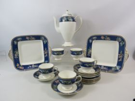 Wedgwood Blue Siam coffee set and cake plate, 17 pieces in total.