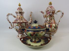 Selection of Oriental ceramics including a teapot, water pot and a lidded Satsuma dish.