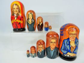 Two wooden nesting dolls, Elton John & Maddona. Brand new and unused American Imports. Each measure