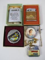 4 vintage souvenir lighters, cufflinks etc.