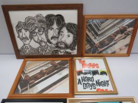 Framed Beatles prints plus hand drawn Characature sketch. See photos.
