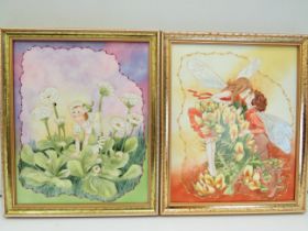 Two very pretty images of fairies hand painted onto ceramic. Both framed which measure 10 x 9 inche