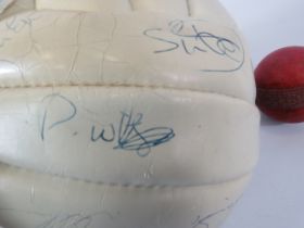 Football signed by the Scunthorpe United 1996-97 Squad plus a vintage cricket ball.