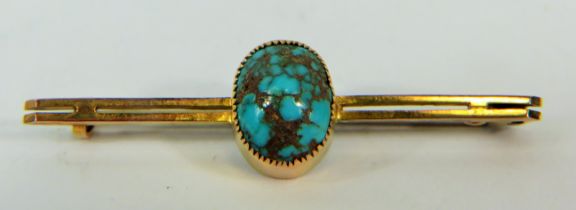 9ct Yellow Gold Bar Brooch set with large Opal Turquoise. See photos.