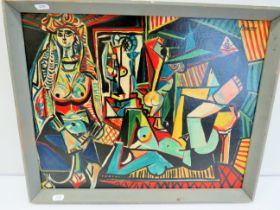 Copy in oil of Picaso's 'Les Femmes d'Alger'. Housed in a frame which measures 21 x 17 Inches. See