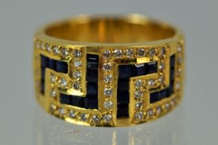 18ct Yellow Gold, Gents dress ring set with 49 Diamonds, each approx 0.03pts (1.47pts) and 23 oblo