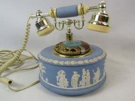 Wedgwood blue jasperware vintage style telephone, with box.