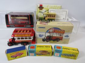 Corgi Die cast model Thornycroft Bus, boxed and unused plus other Die Cast Busses. Together with Two