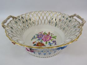 Carl Thieme Dresden porcelain bowl with applied handpainted flowers. Approx 4" tall and 10"