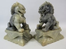 Pair of Carved Soapstone oriental Temple or Foo dogs, approx 7 3/4" tall.