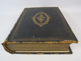 Large leather bound Self interpreting bible, Damage to the cover.