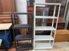 Metal racking unit which measures H:62 x W:27 x D:12 inches along with one other plastic unit which