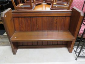 Stained pine pew in good order H:35 x W:49 x D:15 Inches. See photos. S2