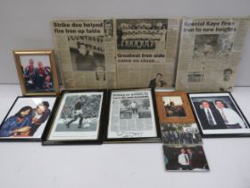 Football memorabilia to include framed press cuttings relating to Scunthorpe United plus actual phot