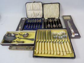 Selection of vintage cutlery including a Royal albert old country roses cheese and butter knife.