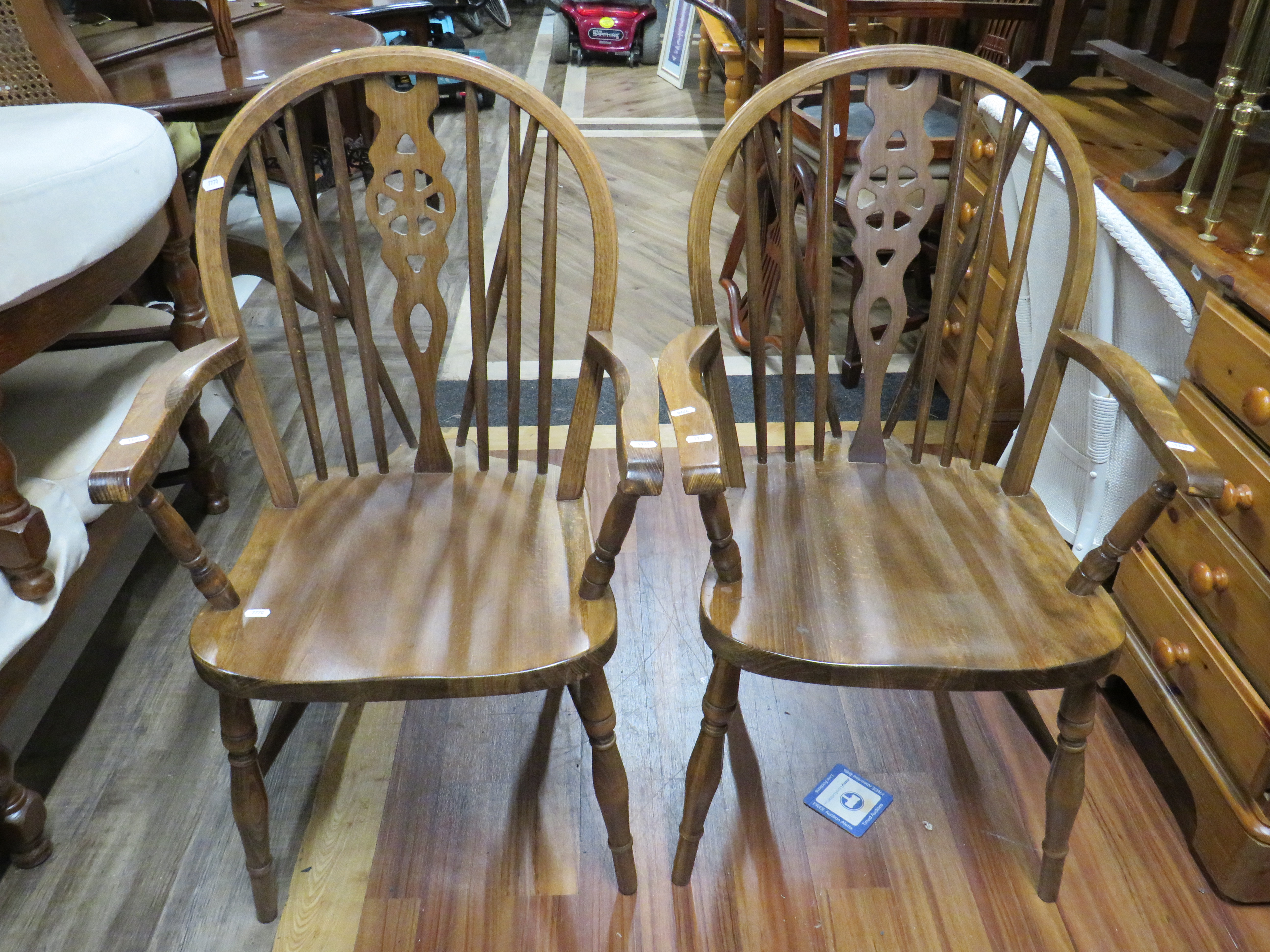 Pair of nicely made wheelbacked chairs with turned supports.   See photos.  S2 - Image 2 of 2