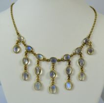 Multi Moonstone set drop pendant necklace. 9ct Yellow Gold 21.5 Inch Chain. Total weight 7.3g