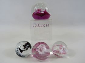 4 Caithness paperweights, Fireball & 3 x Moon Crystal.