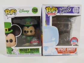 Two Funko Pops models, Number 122 Space Ghost plus Number 1030 Disney Micky Mouse. Both boxed and i