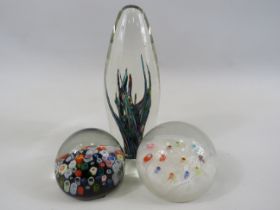 3 Strathern Scottish glass paperweights.