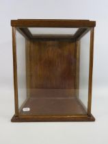 Wooden and glass display case, 14" by 11 1/4" by 8 3/4".