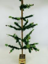 Original 1920's era small Christmas Tree on wooden base. Metal covered limbs, some with berries stil
