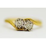 9ct Yellow Gold ring set with Twin Illusion set Diamonds of 0.05pts each.  Finger size 'O'   2.5g