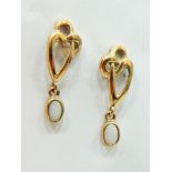 Pair of 9ct Gold Opal Set Drop Earrings. Each approx 25mm.  Total weight 2.2g