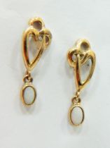 Pair of 9ct Gold Opal Set Drop Earrings. Each approx 25mm. Total weight 2.2g