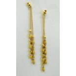 Pair of 9ct Twin strand drop earrings interspersed with globes and tapered cylinders. Good quality s