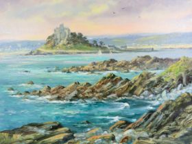 Framed Original Oil on Canvas by Richard Blowey (1947-) of a Cornish coastal scene, possibly St Mich