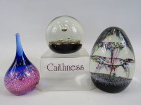 3 Caithness Paperweights Persephone 180/1000, Cascade and Moondrop.