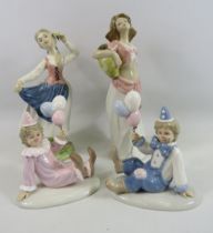 2 Trengra figurines of ladies and boy and girl clown figurines by Leonardo.