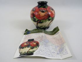Moorcroft Meo Voto vase designed by Racheal Bishop No 66. Approx 4" tall.