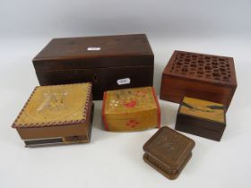 Selection of vintage wooden starage boxes.