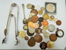 Mixed lot to include Silver watch for spares or repairs, Pre 1947 Silver coins etc see photos.