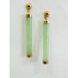 Pair of 30mm long Jade Cylinder Earrings set with 9ct Yellow Gold mounts and fasteners.  See photos.