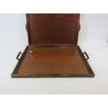 2 vintage wooden serving trays and a retro table cloth. PA1255