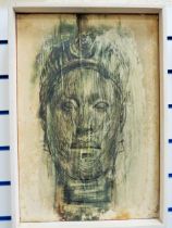 Lovely painting of an African Tribal Lady with headress in monochrome. Simple wooden frame measures 