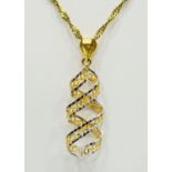 9ct Yellow & White Gold Helix Twist pendant set on a 9ct 20 inch Chain.  Total weight 3.1g