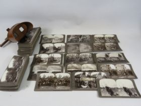 Antique wooden stereoscope and 100 WW1 stereoscope sildes.