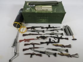 Action Man foot locker with SAS special missions pod, Boots, Rifles, Aqua lung etc. see photos.