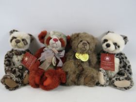 4 Charlie bear teddies Troy CB604794B, Ruby CB094080A, Kitty CB114789 & Tiana CB604794A.