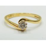 18ct Yellow Gold ring set with a Diamond Solitaire of approx 0.25pts.  Finger size 'P-5'  3.1g