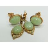 Two Pairs of 9ct Yellow Gold, Jade set earrings. See photos. 