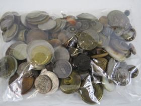 Bag of various vintage coins and military buttons etc.