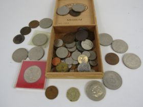 Selection of Uk and foreign coins including cupro nickle crowns etc.