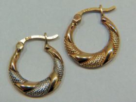 Pair of 9ct Yellow & White Gold Hoop Earrings 15mm. Total weight approx 0.8g