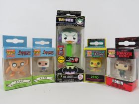 Pop Pez DC Super Heros, The Joker plus Four mini Funko Pop figures. See photos.