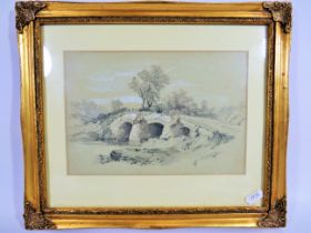 Very competent pencil and wash sketch of an English Country Scene by Mary Endecott (Victorian Artist